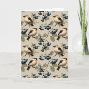 Vintage-Vogel- und Blaubeer-Nahtloses Muster Karte