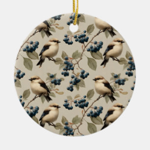 Vintage-Vogel- und Blaubeer-Nahtloses Muster Keramik Ornament