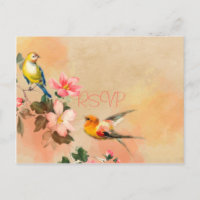 Vintage Vögel und Blume, die RSVP mit Foto verheir