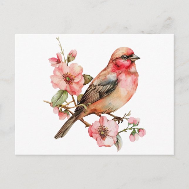 Vintage Vögel und Blume Postkarte (Vorderseite)