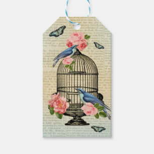 Vintage-Vogel- und Blumengeschenkanhänger feminin Geschenkanhänger
