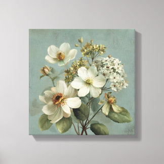 Vintage-Vögel und -Blüten Blaue Leinwanddruck