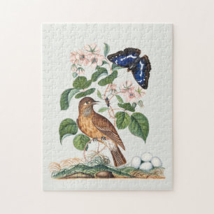 Vintage-Vogel- und botanischer Blumenkunst-Druck Puzzle
