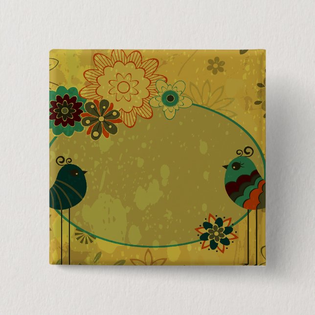 vintage Vögel und florales Design Button (Vorderseite)