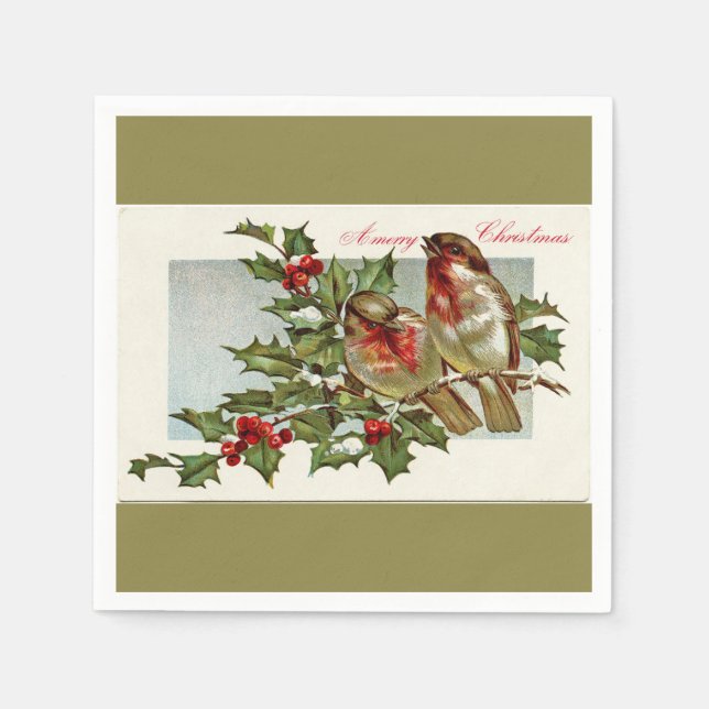 Vintage Vögel und Heiligabend Serviette (Vorderseite)