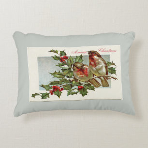Vintage Vögel und Holly Gray Weihnachten Dekokissen