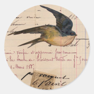 Vintage-Vogel- und Ledger-Papier-Digitalkunst Runder Aufkleber