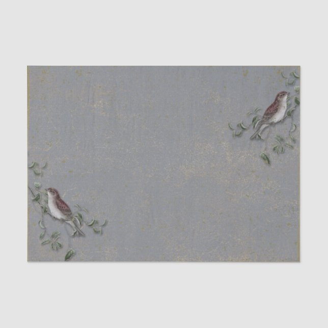 Vintage Vögel und Zweige Seidenpapier (Vorderseite)
