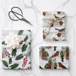 Vintage Vögel Weihnachten Geschenkpapier Set