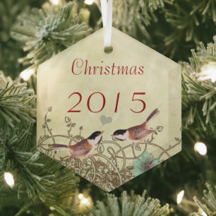 Vintage-Vögel-Weihnachten-Paar-Foto-Ornament Ornament Aus Glas
