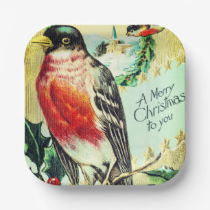 Vintage Vogel Weihnachtsurlaub Pappteller
