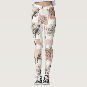 Vintage-Vogelblüten-Toile-Streifen (11) Leggings