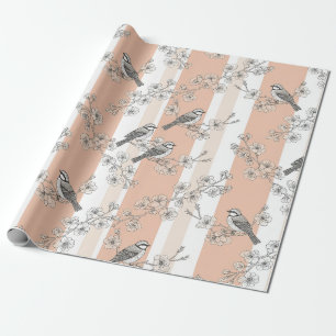 Vintage-Vogelblüten-Toile-Streifen (4) Geschenkpapier