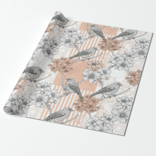 Vintage-Vogelblüten-Toile-Streifen (5) Geschenkpapier