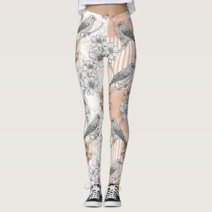 Vintage-Vogelblüten-Toile-Streifen (5) Leggings