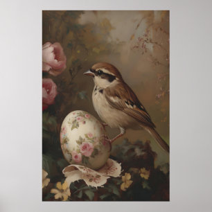 Vintage-Vogeldruck Cottagecore-Spatz Poster