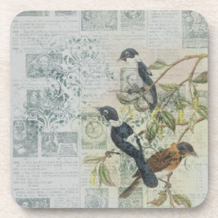 Vintage-Vogelephemera-Decoupage Getränkeuntersetzer