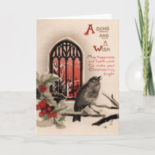 Vintage-Vogelfesttagslied und -wunsch Feiertagskarte