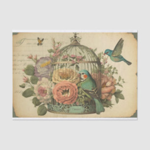 Vintage-Vogelkäfig-Blumendekoupage Seidenpapier
