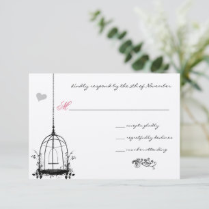 Vintage Vogelkäfig Hochzeitseinladungen mit roten  Einladung