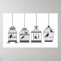 Vintage Vogelkäfige mit niedlichen Vögeln