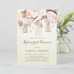Vintage Vogelkäfige Rosa und Braune Probeessen Einladung