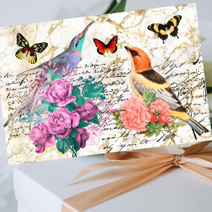 Vintage Vogelkunst, Blume Altbriefe Seidenpapier