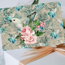 Vintage Vogelkunst, Blumen alte Briefe Seidenpapie