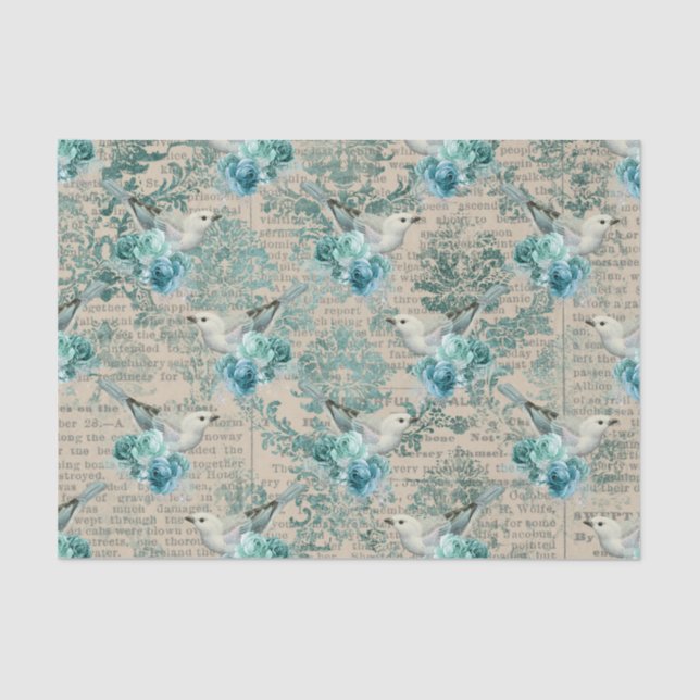 Vintage Vogelkunst und Blume Seidenpapier (Vorderseite)