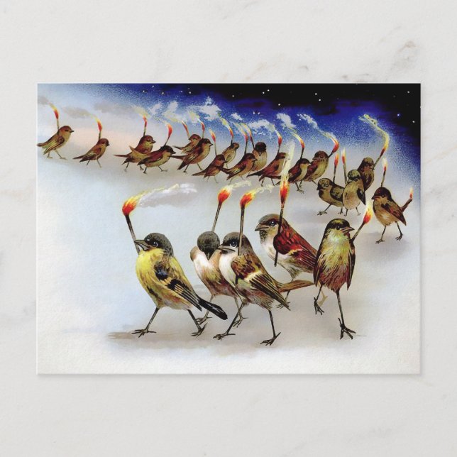 Vintage-Vogelmob-Christmas-Karte Postkarte (Vorderseite)