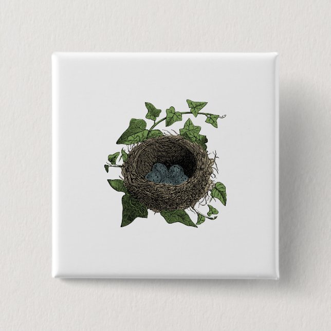 Vintage-Vogelnest-Illustration Button (Vorderseite)
