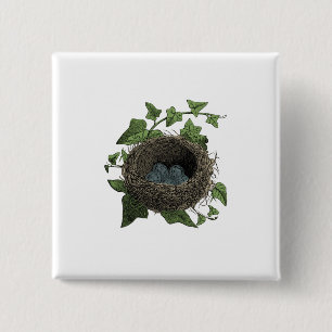 Vintage-Vogelnest-Illustration Button