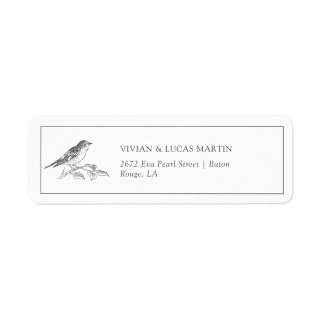 Vintage Vogelschwarz-weiße Rücksendeadresse (Vorne)