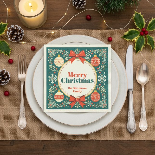 Vintage Volkskunst Ornamente Frohe Weihnachten Serviette (Von Creator hochgeladen)