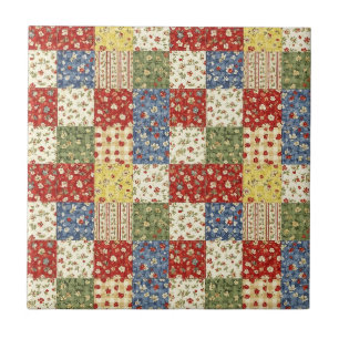Vintage-Volkskunst-Scharlach-Navy-Patchwork-Quilt Fliese