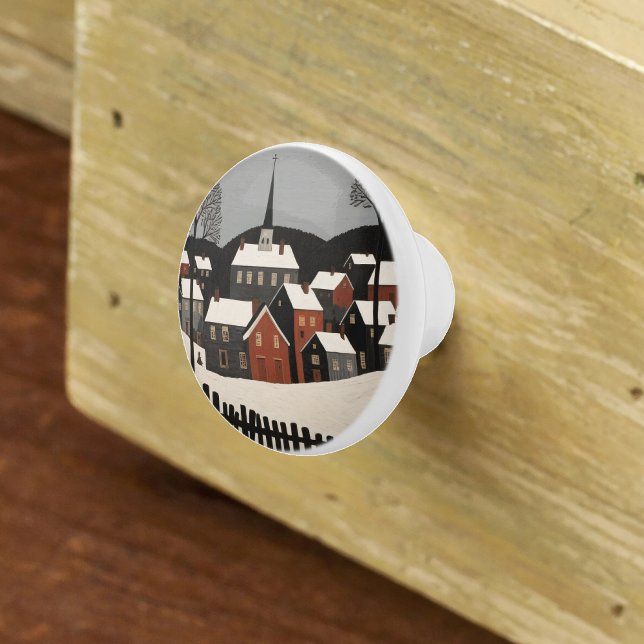 Vintage Volkskunst Winterdörfer Szene Keramikknauf (Von Creator hochgeladen)