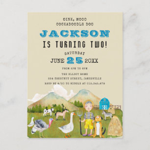 Vintage Volkskunstfarm Barnyard Tiere Geburtstag Einladungspostkarte