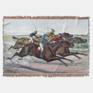 Vintage-Vollblut-Rennpferde und Jockeys beim Renne Decke