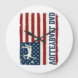 Vintage-Volleyball-Vater-patriotisches-Flag-Shirt- Große Wanduhr