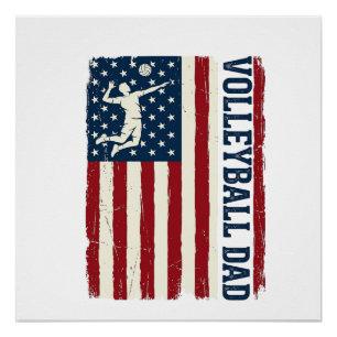 Vintage-Volleyball-Vater-patriotisches-Flag-Shirt- Poster