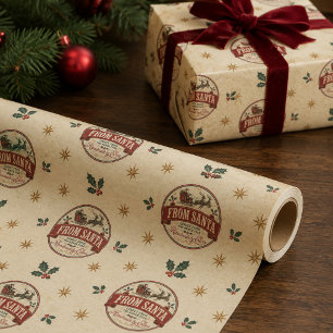 Vintage von Santa Claus Nordpol Weihnachten Geschenkpapier