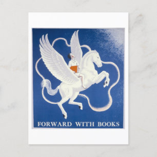 Vintage "Vorwärts mit Büchern" Bibliotheksplakat Postkarte