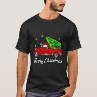 Vintage-Wagen-Weihnachtsbaum-Rot-LKW-Retro-Bauernh T-Shirt