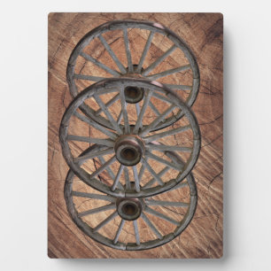Vintage Wagenräder aus Holz Fotoplatte
