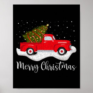 Vintage Wagon Christmas Tree on Car Xmas Red Ding Poster
