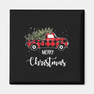 Vintage Wagon roter LKW-Weihnachtsbaum-Pyjama-Fami Magnet