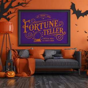 Vintage Wahrsagerin Lila und Orange Halloween Poster
