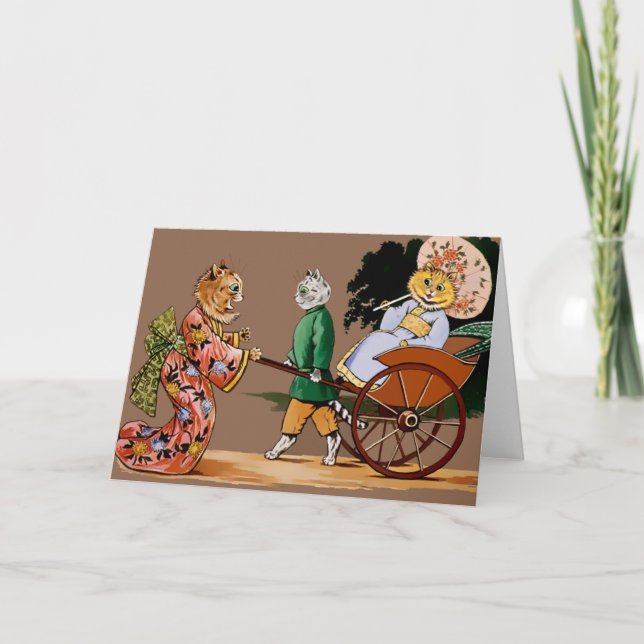 Vintage Wain japanische Katzen-Karte Karte (Vorderseite)