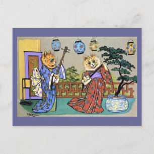 Vintage-Wain-Japanische-Musikkatze-Postkarte Postkarte