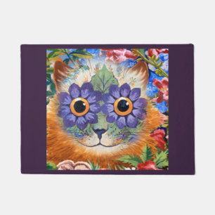 Vintage Wain lila Hippie-Blumen-Katzen-Kunst Fußmatte